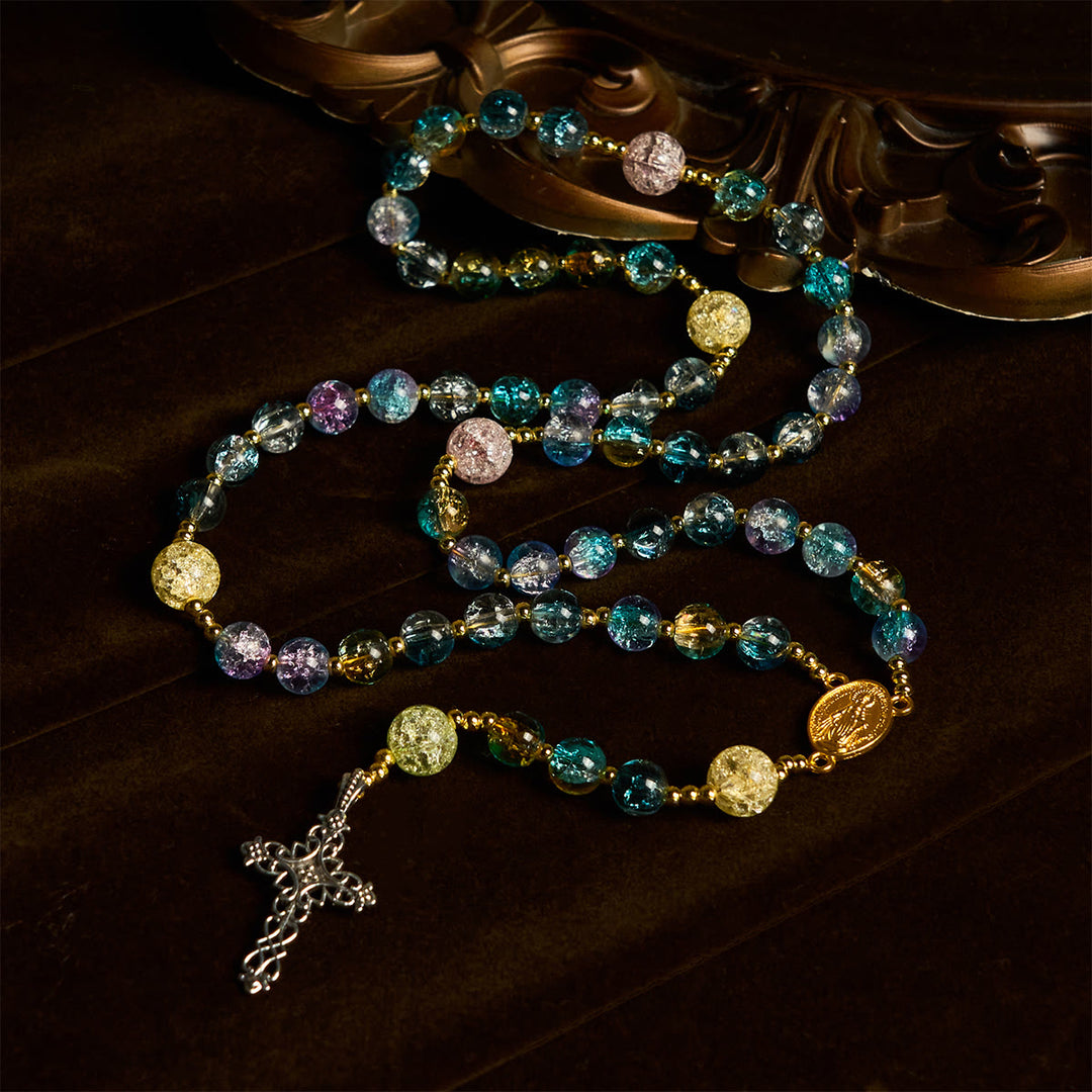 FREE Today: Miraculous Medal & Celtic Cross of 8 mm Round Multicolor Glass Alloy Chain Rosary - image 7
