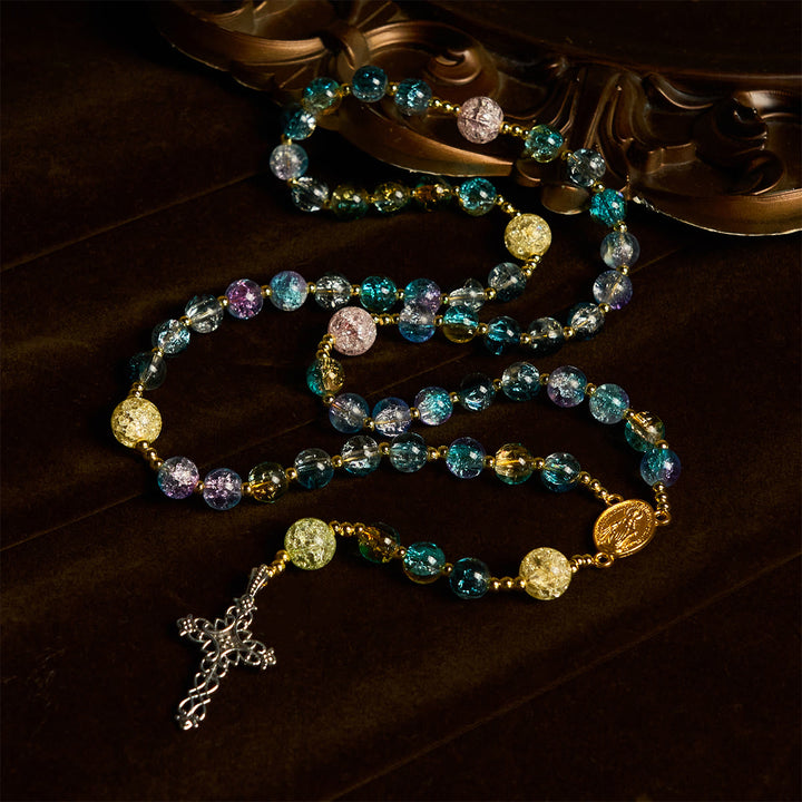 FREE Today: Miraculous Medal & Celtic Cross of 8 mm Round Multicolor Glass Alloy Chain Rosary - image 7