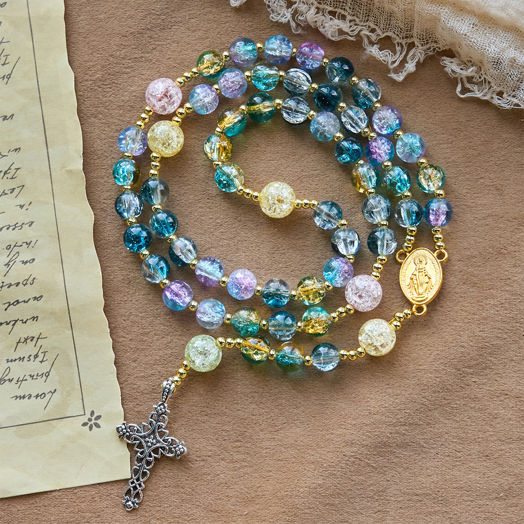 FREE Today: Miraculous Medal & Celtic Cross of 8 mm Round Multicolor Glass Alloy Chain Rosary - image 3