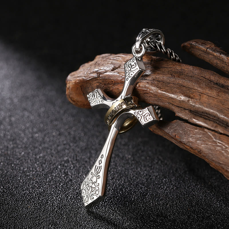 Christianartworkshop Classic Sterling Silver Cross Necklace with Rotating Ring: A Profound Symbol of Everlasting Faith - image 1