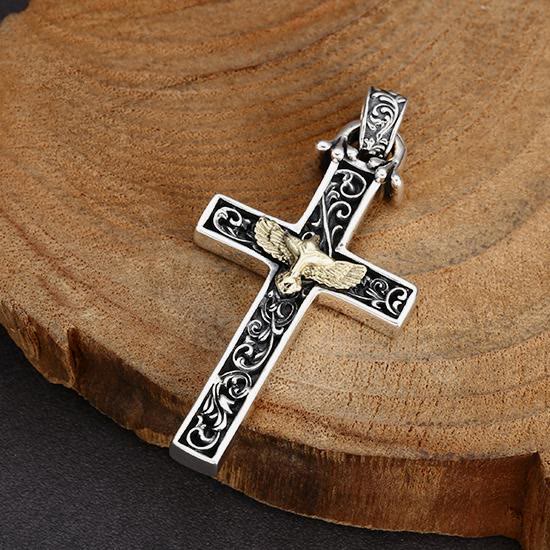 Christianartworkshop Intricate Sterling Silver Cross with Golden Dove: An Exquisite Blend of Detail and Devotion - image 2