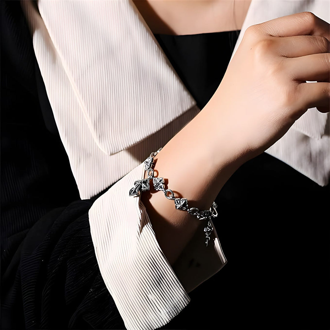 Christianartworkshop Retro - Styled Sterling Silver Cross Bracelet with Floral Motifs: A Nostalgic Sign of Faith - image 2