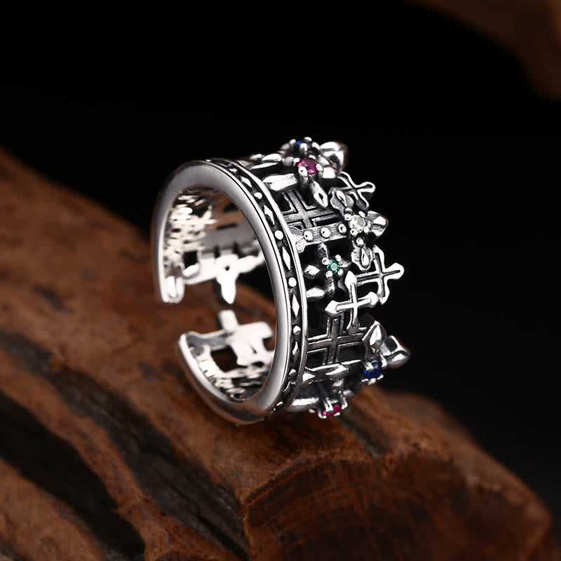 Christianartworkshop Gothic - Inspired Silver Crown Cross Ring with Zircon: A Bold Expression of Spiritual Reverence - image 2