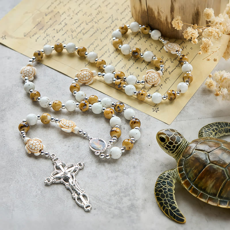 FREE Today: Divine Care Turtle with Warm Yellow Beads and Our Lord's Mercy Animal Rosary - Turtle Prayer Rosary - image 0