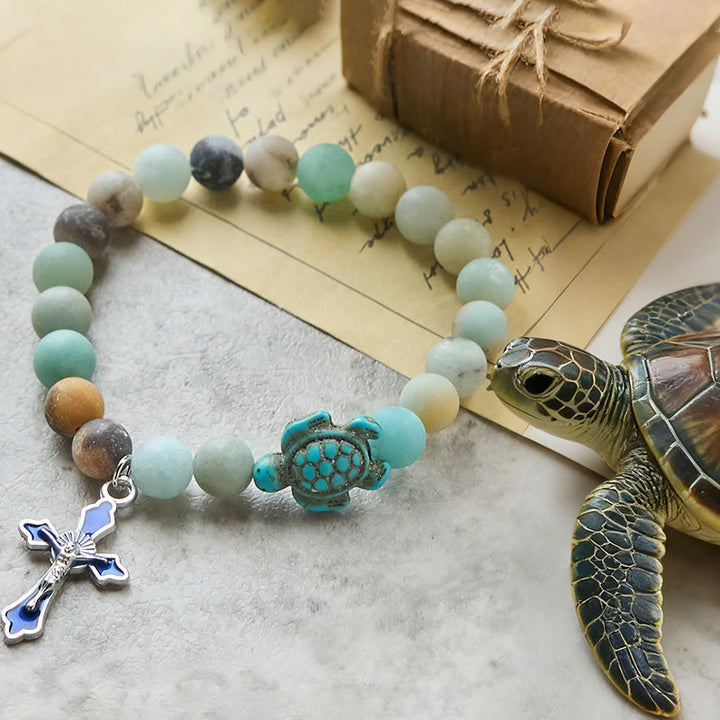 Christianartworkshop Ocean's Faith with Multicolored Natural Stone & Turtle Charm Animal Bracelet - Matte Amazonite - image 0