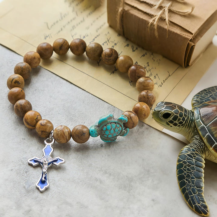 Christianartworkshop Ocean's Faith with Multicolored Natural Stone & Turtle Charm Animal Bracelet - Picture Jasper - image 49