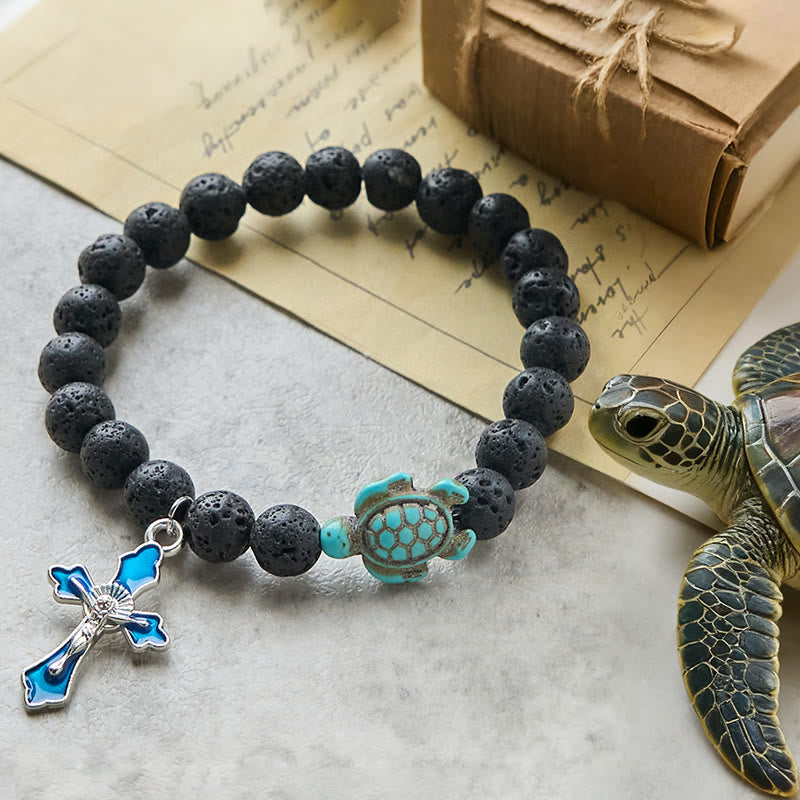 Christianartworkshop Ocean's Faith with Multicolored Natural Stone & Turtle Charm Animal Bracelet - Lava Stone - image 14
