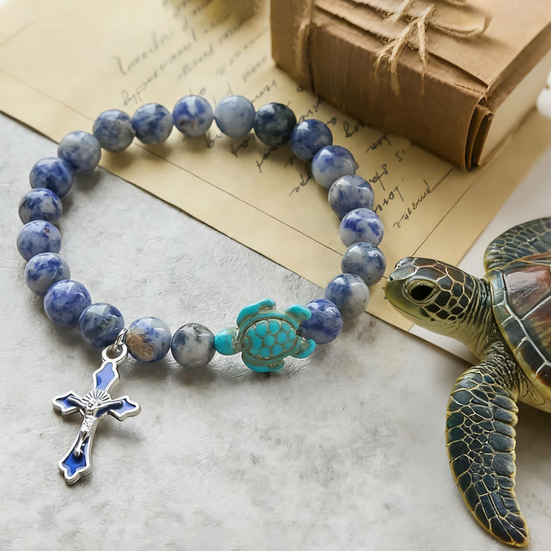 Christianartworkshop Ocean's Faith with Multicolored Natural Stone & Turtle Charm Animal Bracelet - Blue Spot Jasper - image 28