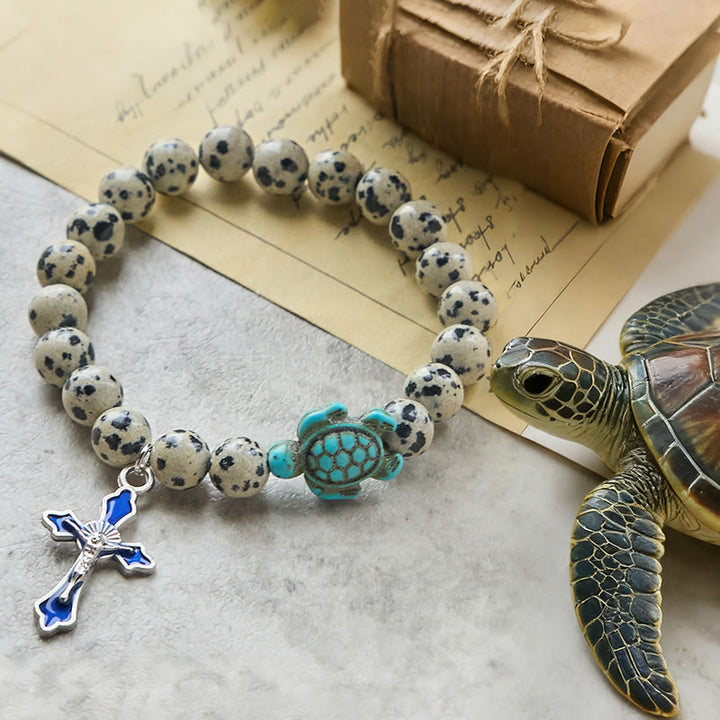 Christianartworkshop Ocean's Faith with Multicolored Natural Stone & Turtle Charm Animal Bracelet - Dalmatian Jasper - image 35