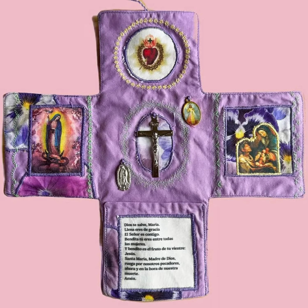 FREE Today: Handmade Embroidered Fabric Cross with Charms: A Rare Fusion of Craftsmanship and Faith - Purple - image 3