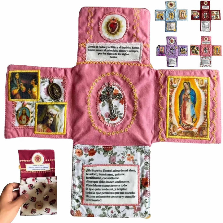 Christianartworkshop Handmade Embroidered Fabric Cross with Charms: A Rare Fusion of Craftsmanship and Faith - Pink - image 3