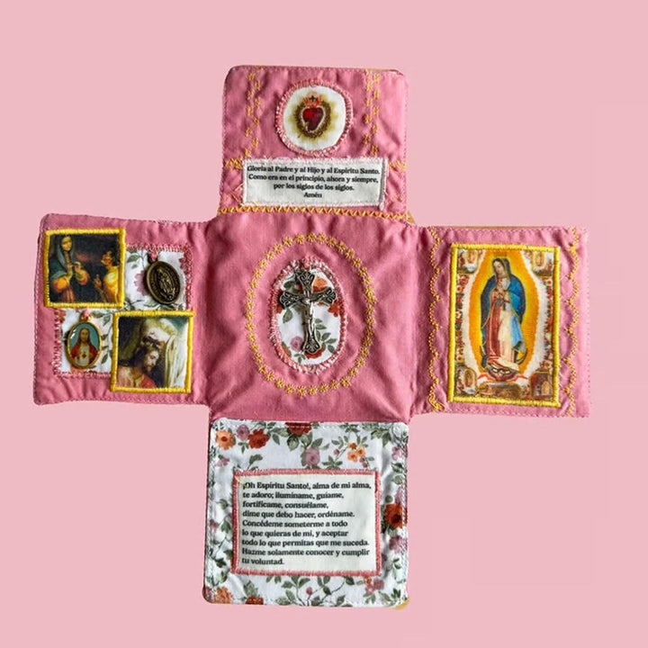 FREE Today: Handmade Embroidered Fabric Cross with Charms: A Rare Fusion of Craftsmanship and Faith - Pink - image 2