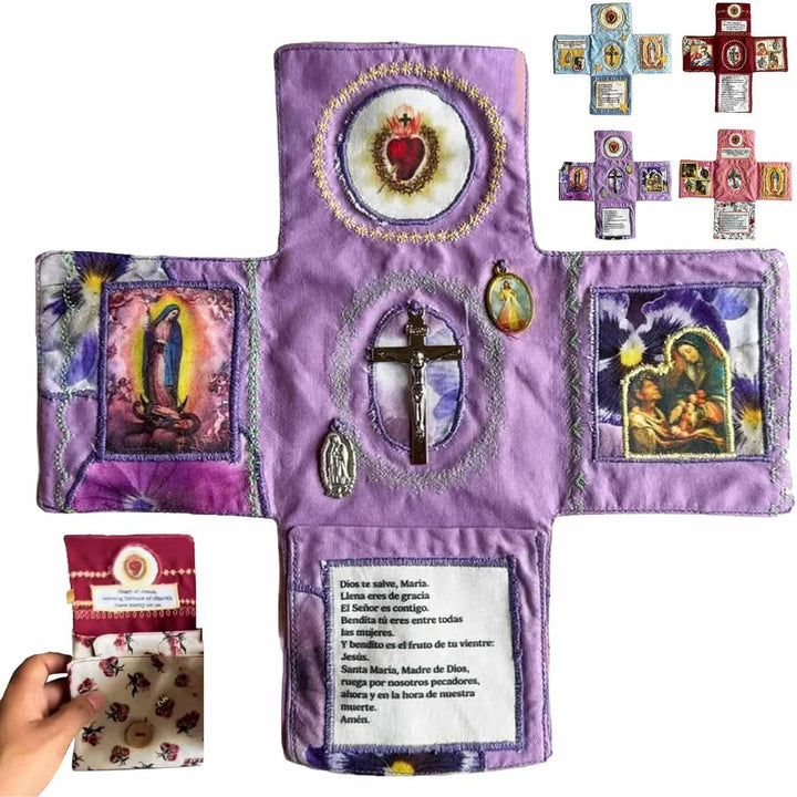 Christianartworkshop Handmade Embroidered Fabric Cross with Charms: A Rare Fusion of Craftsmanship and Faith - Purple - image 6