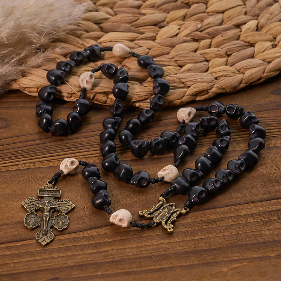 FREE Today: Light Over Darkness - Pardon Crucifix of Mercy with Black Skull Beads Halloween Prayer Rosary - image 5