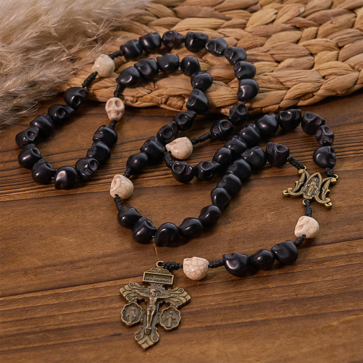 FREE Today: Light Over Darkness - Pardon Crucifix of Mercy with Black Skull Beads Halloween Prayer Rosary - image 2