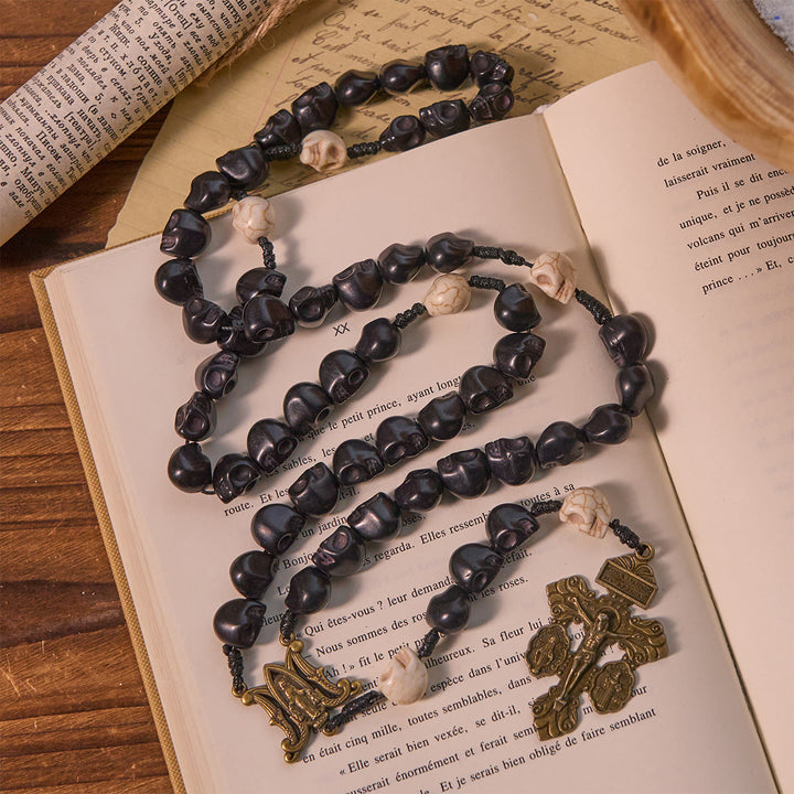FREE Today: Light Over Darkness - Pardon Crucifix of Mercy with Black Skull Beads Halloween Prayer Rosary - image 4