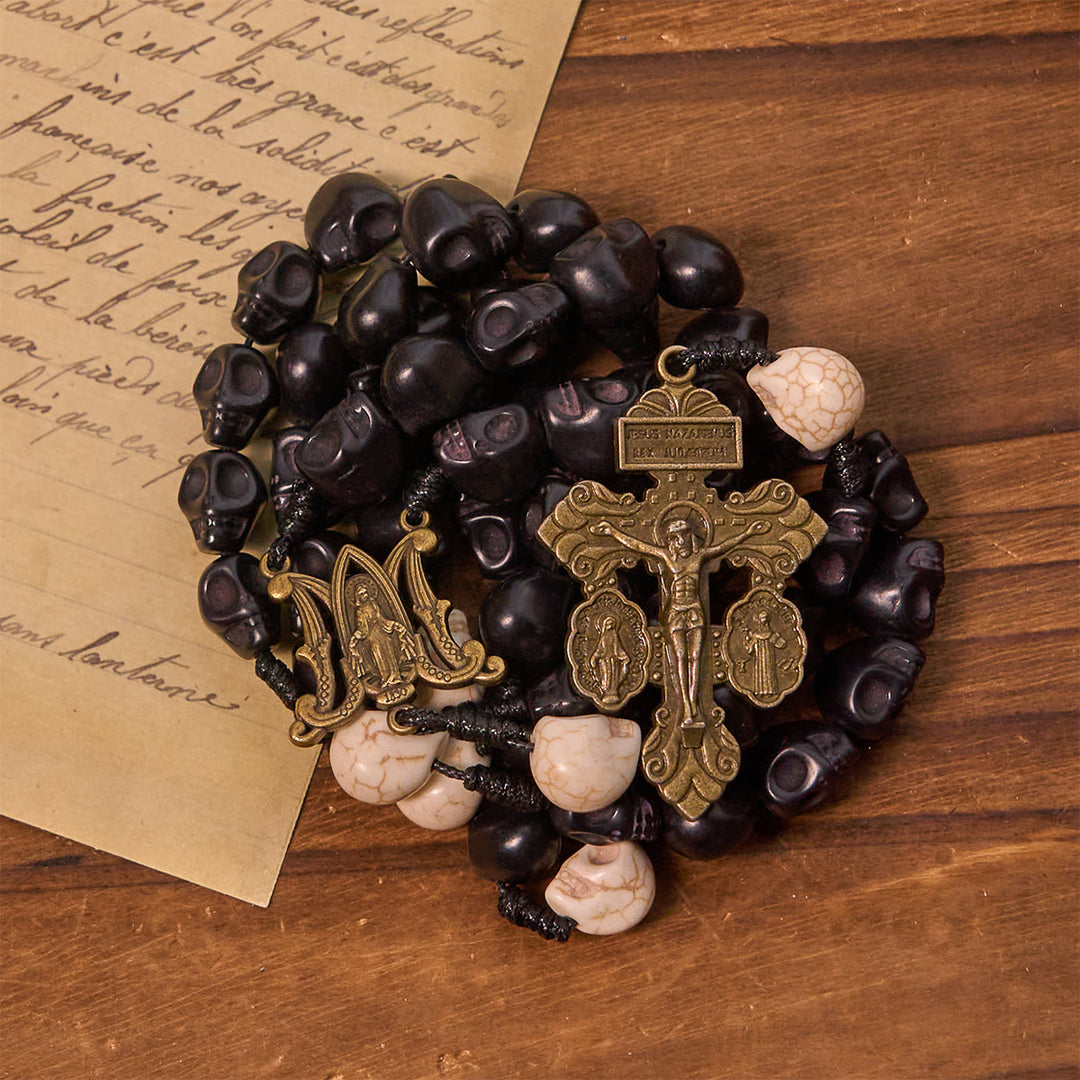 FREE Today: Light Over Darkness - Pardon Crucifix of Mercy with Black Skull Beads Halloween Prayer Rosary - image 6