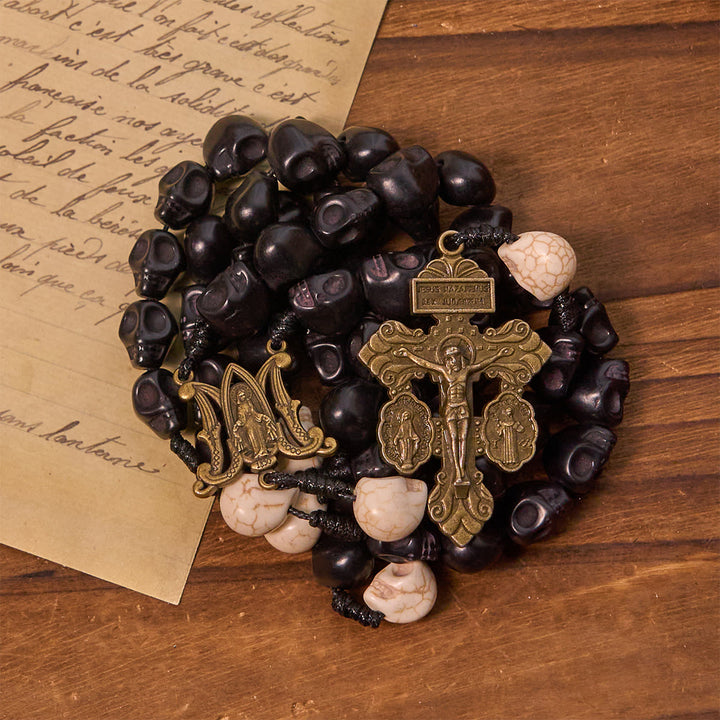 FREE Today: Light Over Darkness - Pardon Crucifix of Mercy with Black Skull Beads Halloween Prayer Rosary - image 6