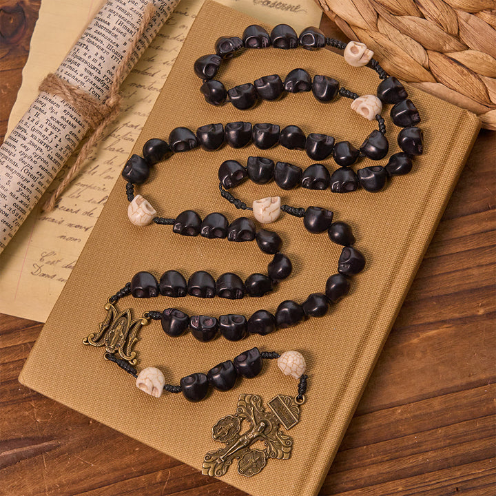 FREE Today: Light Over Darkness - Pardon Crucifix of Mercy with Black Skull Beads Halloween Prayer Rosary - image 3