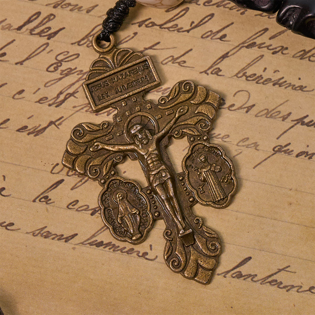 Christianartworkshop Light Over Darkness - Pardon Crucifix of Mercy with Black Skull Beads Halloween Prayer Rosary - image 9