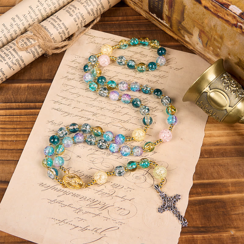 FREE Today: Rainbow of Faith 5-Style MultiColored Shimmering Crackle Glass Rosary - Blue-Purple - image 9