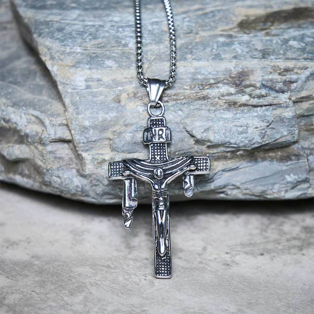 FREE Today: Sacred Strength Crucifix Pendant Necklace with Carved and INRI Cross Designs - image 1