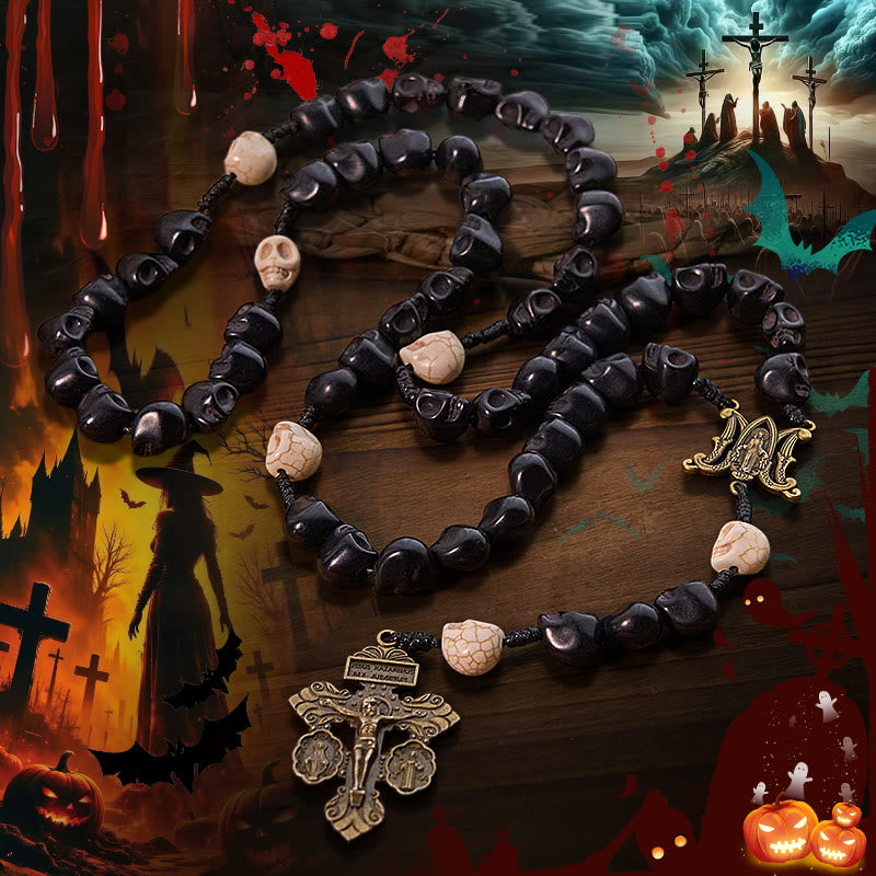 FREE Today: Light Over Darkness - Pardon Crucifix of Mercy with Black Skull Beads Halloween Prayer Rosary - Halloween Rosary - image 0