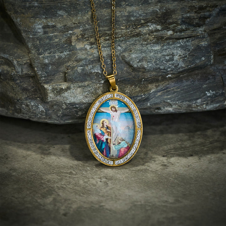Christianartworkshop Vintage - Style Golden - Plated Religious Icon Pendant Necklace: A Timeless Emblem of Devotion - Stainless Steel - image 0