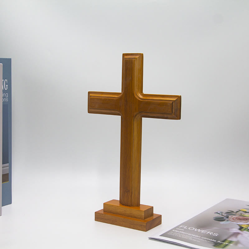 Christianartworkshop Minimalist Wooden Cross Decor with Base: A Subtle Sign of Spiritual Serenity - image 1