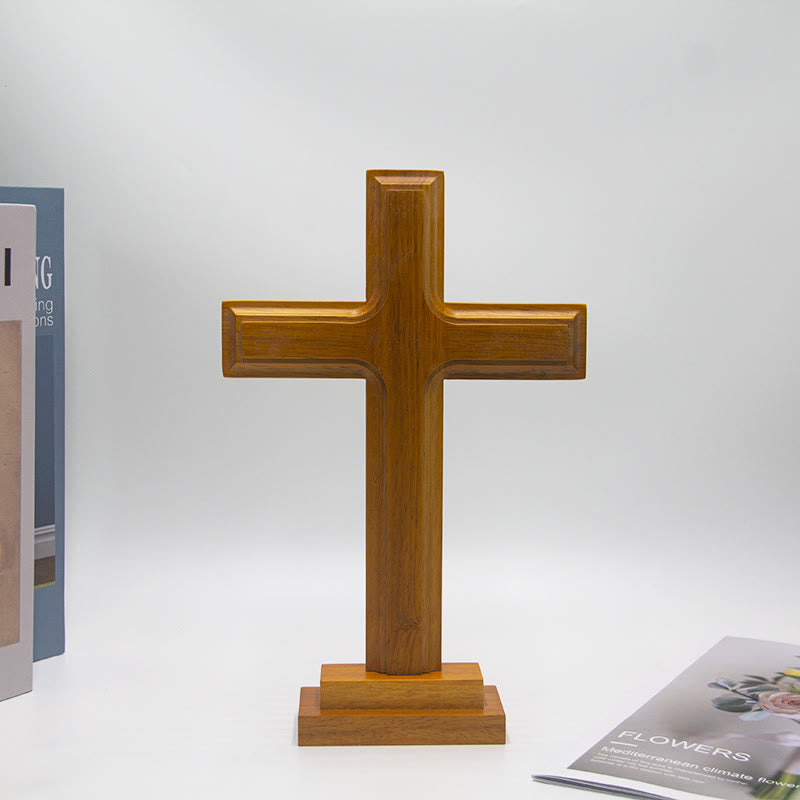 Christianartworkshop Minimalist Wooden Cross Decor with Base: A Subtle Sign of Spiritual Serenity - Cross - image 0
