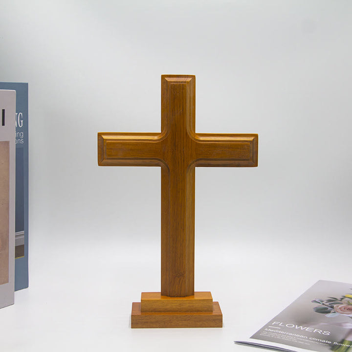Christianartworkshop Minimalist Wooden Cross Decor with Base: A Subtle Sign of Spiritual Serenity - Cross - image 0