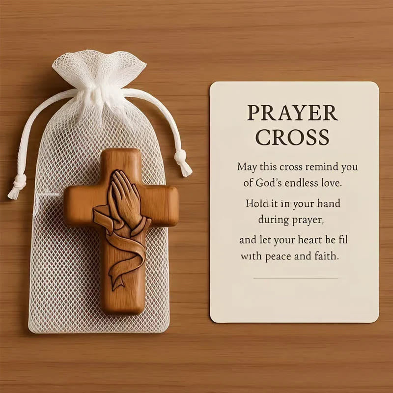 Christianartworkshop Handcrafted Wooden Prayer Cross with Mesh Pouch: A Vintage - Inspired Symbol of Divine Love - image 0