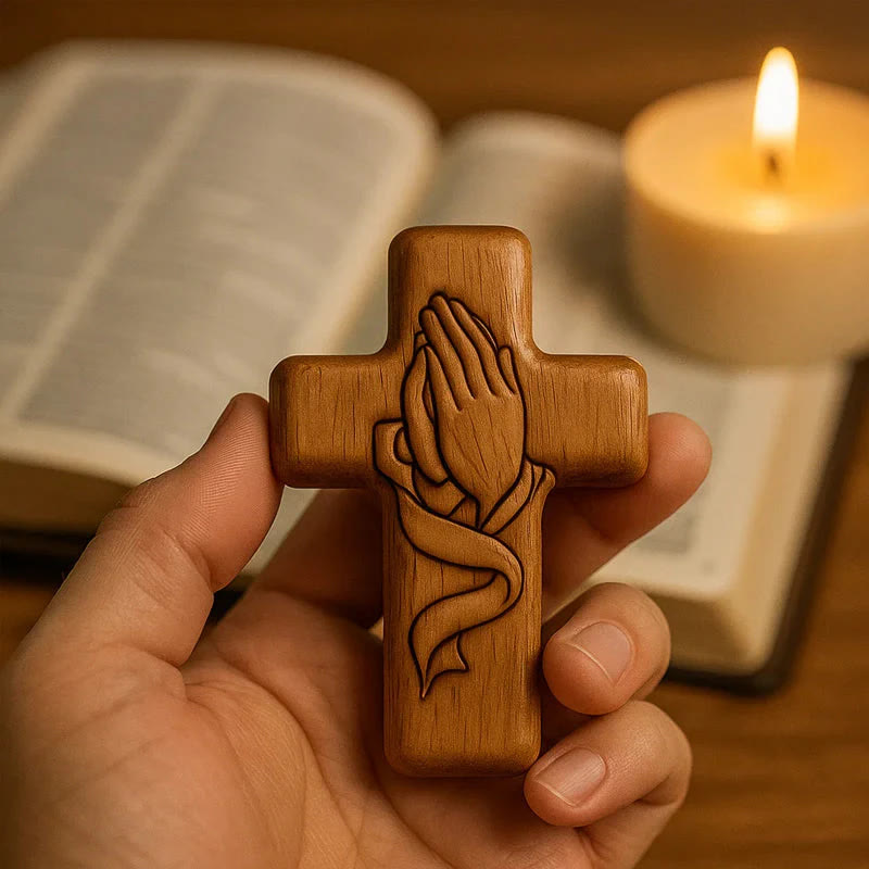 Christianartworkshop Handcrafted Wooden Prayer Cross with Mesh Pouch: A Vintage - Inspired Symbol of Divine Love - image 1