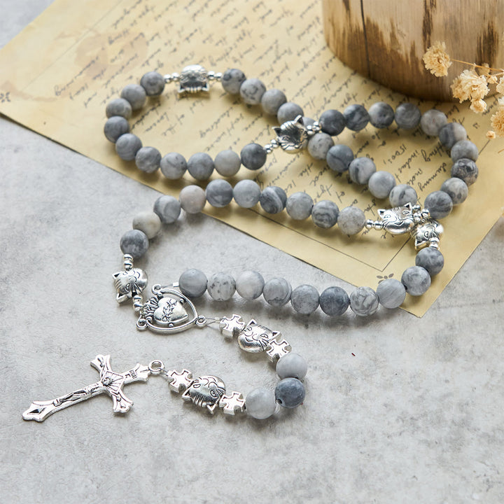 Christianartworkshop Light Grey Tabby Cat Prayer Rosary: Prayerful Care for Stray Cats Animal Rosary - image 1