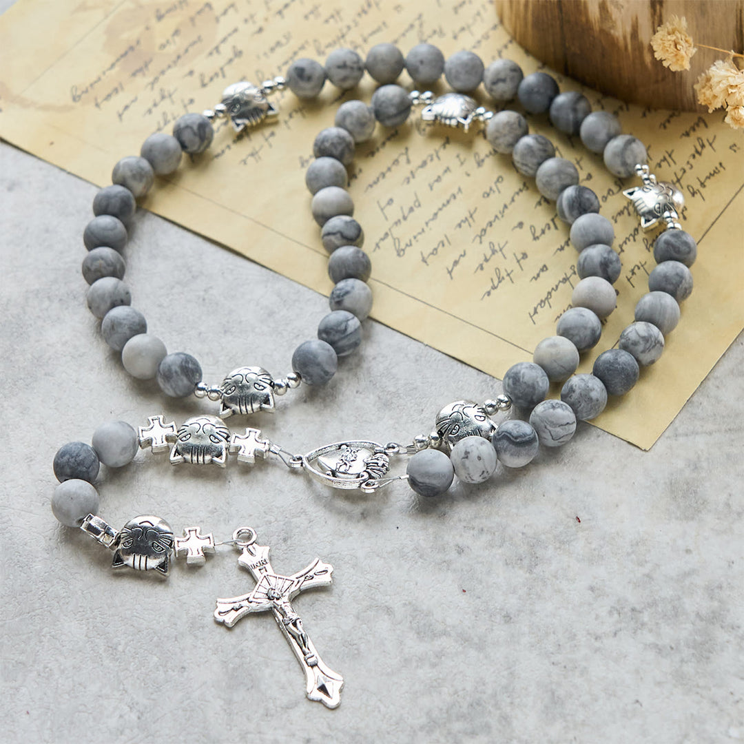 Christianartworkshop Light Grey Tabby Cat Prayer Rosary: Prayerful Care for Stray Cats Animal Rosary - image 2