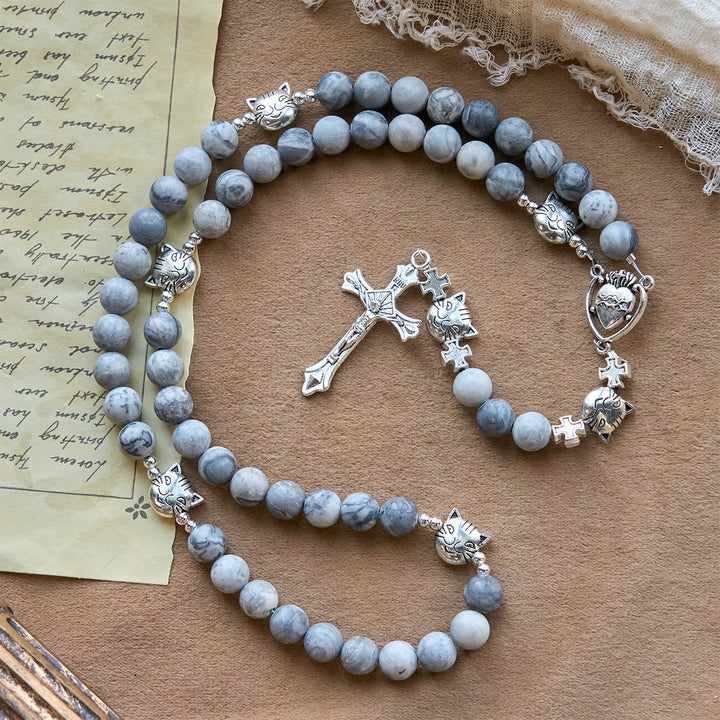 Christianartworkshop Light Grey Tabby Cat Prayer Rosary: Prayerful Care for Stray Cats Animal Rosary - image 5