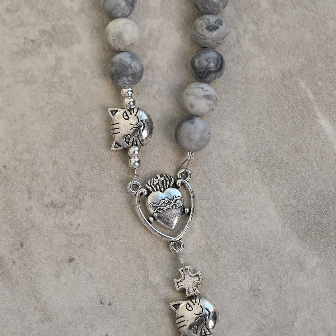 Christianartworkshop Light Grey Tabby Cat Prayer Rosary: Prayerful Care for Stray Cats Animal Rosary - image 7