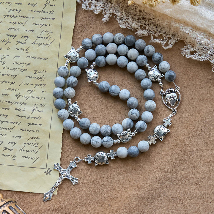 Christianartworkshop Light Grey Tabby Cat Prayer Rosary: Prayerful Care for Stray Cats Animal Rosary - image 4