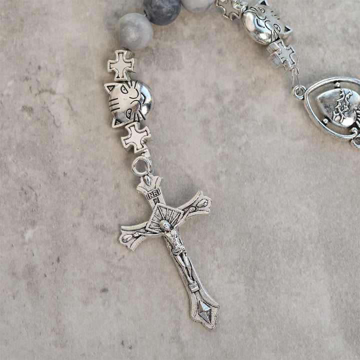 Christianartworkshop Light Grey Tabby Cat Prayer Rosary: Prayerful Care for Stray Cats Animal Rosary - image 8