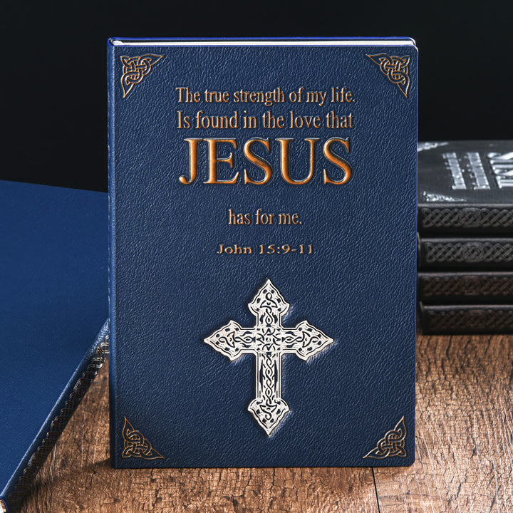 Christianartworkshop Deluxe Leather Journal with Jesus and Decorative Cross: A Premium Gift for Faithful Souls - Blue Cover + Silver Cross - image 0