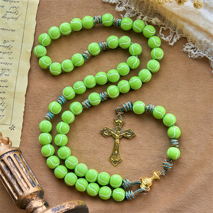 Christianartworkshop Crucifix of Victory with Dynamic Tennis Prayer Rosary: Faith Meets Athletic Passion - Tennis Rosary - image 0