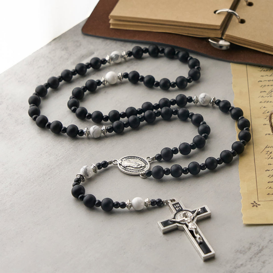 Christianartworkshop Handcrafted Matte Black Beads Rosary with Silver Crucifix & Miraculous Medal - Miraculous Medal & Crucifix - image 0