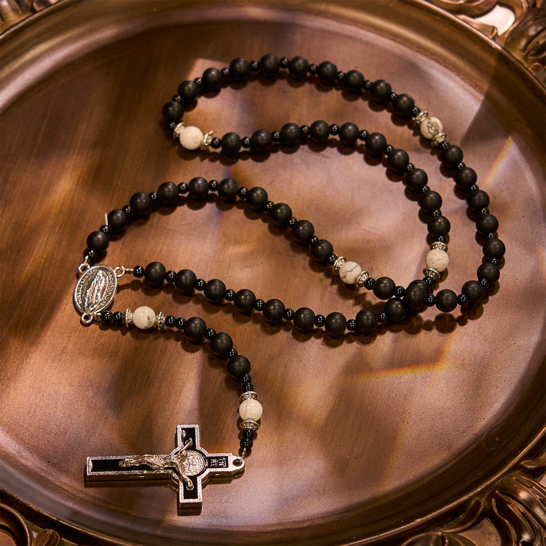 Christianartworkshop Handcrafted Matte Black Beads Rosary with Silver Crucifix & Miraculous Medal - image 3