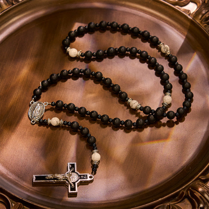 Christianartworkshop Handcrafted Matte Black Beads Rosary with Silver Crucifix & Miraculous Medal - image 3