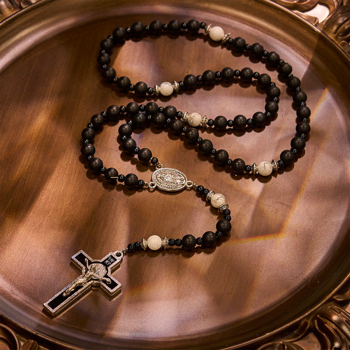 Christianartworkshop Handcrafted Matte Black Beads Rosary with Silver Crucifix & Miraculous Medal - image 4