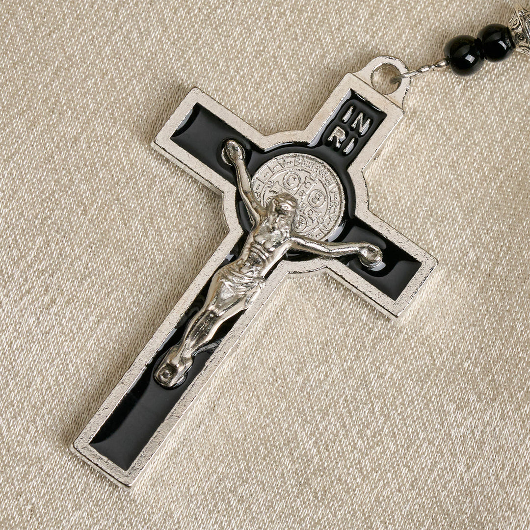 Christianartworkshop Handcrafted Matte Black Beads Rosary with Silver Crucifix & Miraculous Medal - image 7