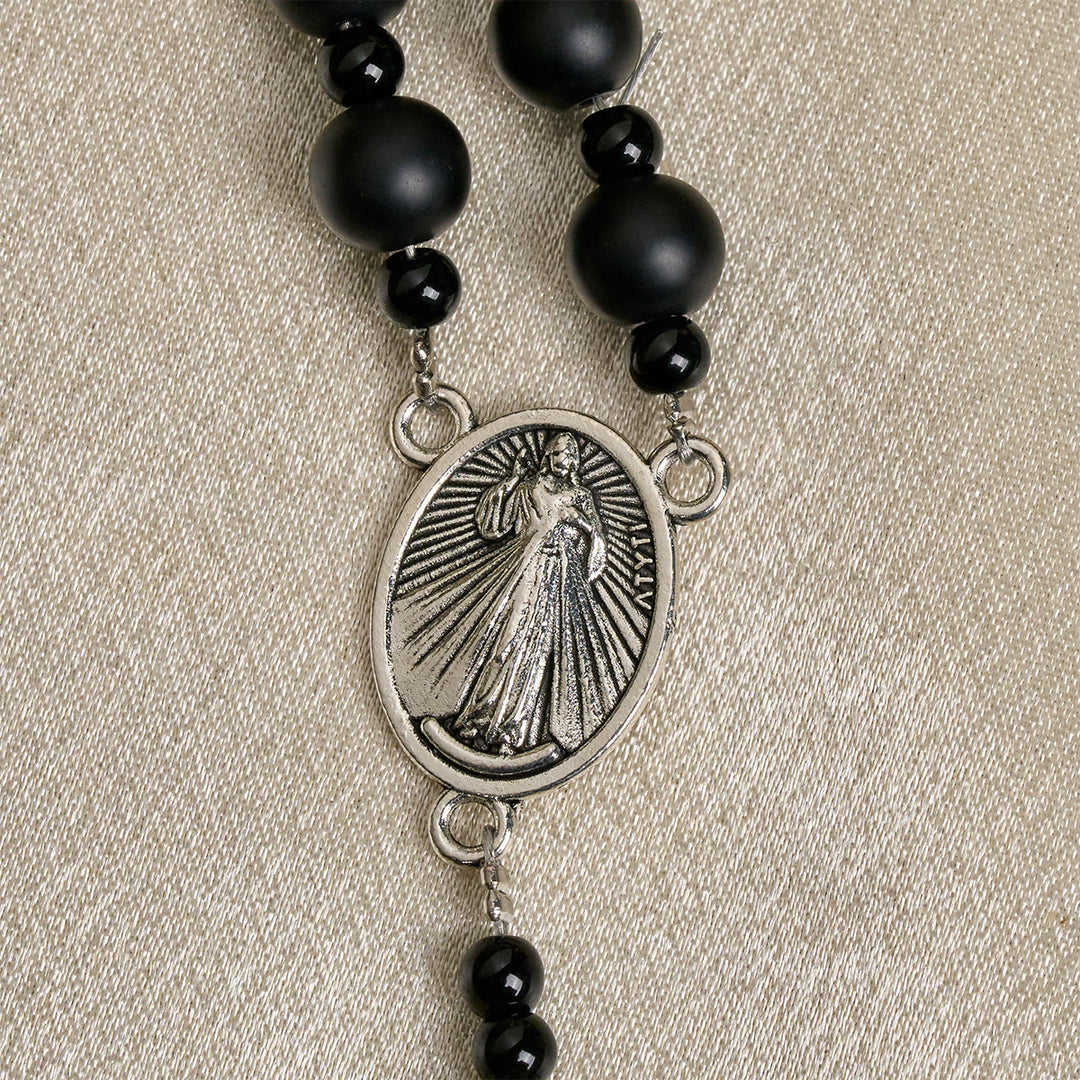 Christianartworkshop Handcrafted Matte Black Beads Rosary with Silver Crucifix & Miraculous Medal - image 9
