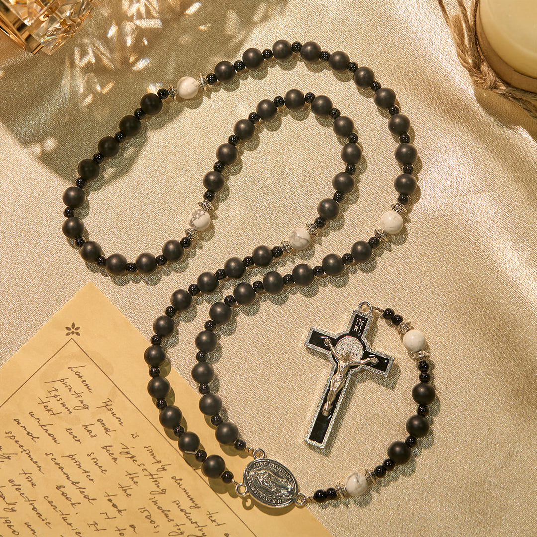 Christianartworkshop Handcrafted Matte Black Beads Rosary with Silver Crucifix & Miraculous Medal - image 5