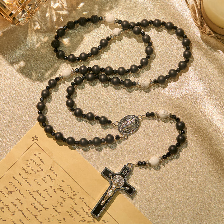 Christianartworkshop Handcrafted Matte Black Beads Rosary with Silver Crucifix & Miraculous Medal - image 6