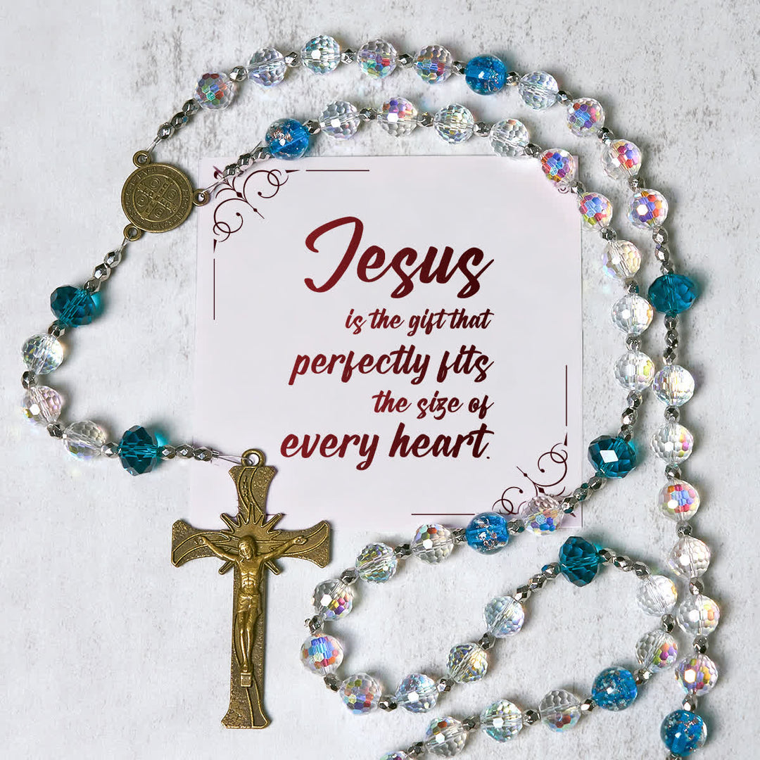 Christianartworkshop PRAYERFUL FAITH: Elegant Shining Beads St. Benedict Rosary with Gift Card - Jesus is the Gift - image 0